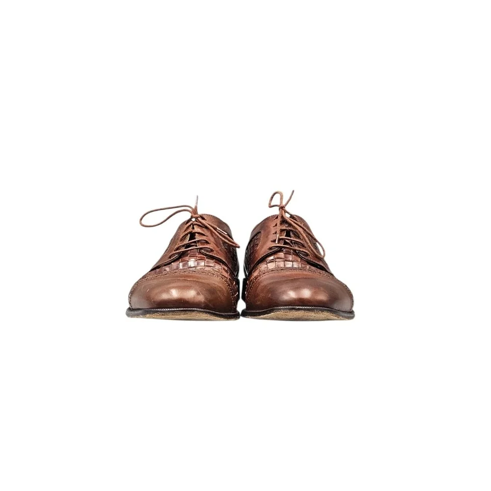 Johnston & Murphy Domani Men's Size 10.5 M EUC Brown Woven Leather Cap Toe Shoes
